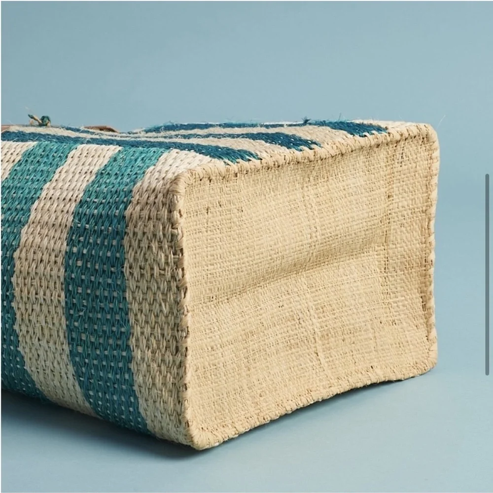 Mar Y Sol Collins striped seagrass pom pom tote - Picture 3 of 11